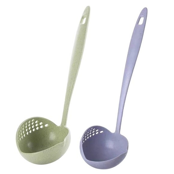 Ladle Plastic Green Purple 2PC Skimmer Spoon Filter Strainer Soup Spoons Random - Picture 1 of 6